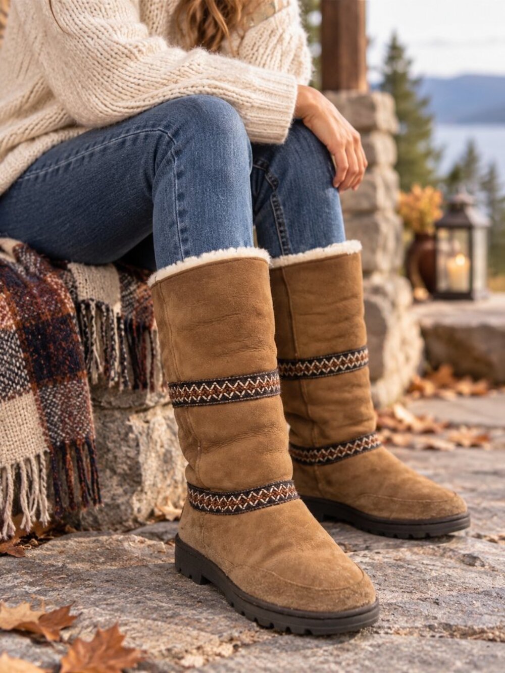 UGG Sundance 5605 Womens 8 Chestnut Shearling Tall Boots Tasman Braid Vintage